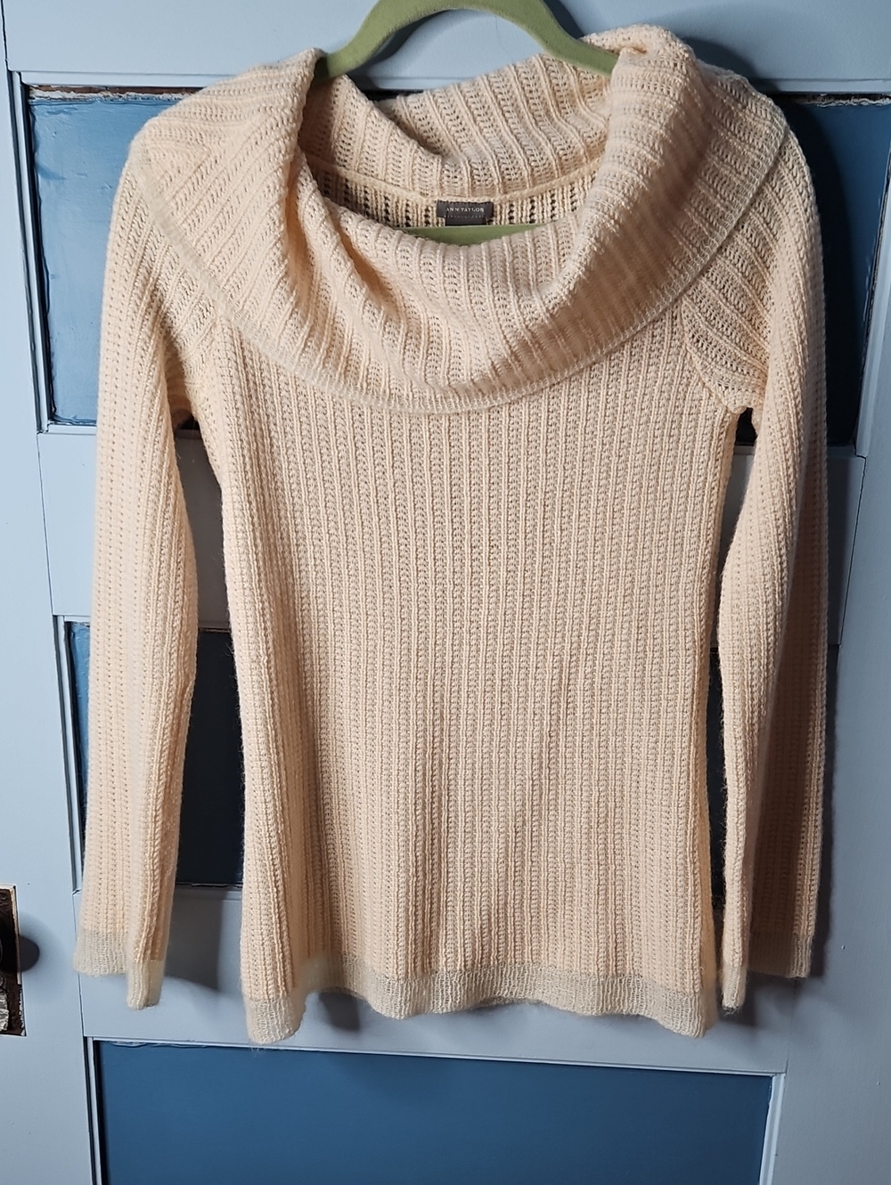 Ann Taylor Wool Blend Cozy Cream Cowl Neck Ribbed Sweater - Women XS